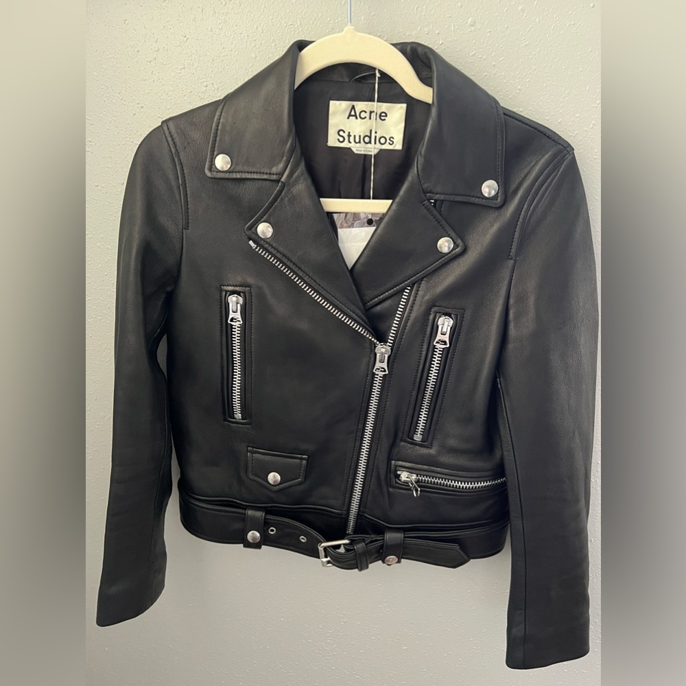 ACNE Studios Mock Core Leather Moto Jacket in Black Women’s Size 2 New - Picture 2 of 13